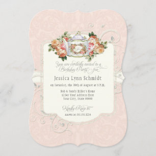 Tea Party Birthday Party Waterverf Elegant Rozen Kaart