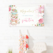 Tea Party Birthday Pink Floral Par-tea Welcome Spandoek (Insitu)
