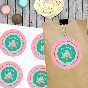 Tea Party Birthday Ronde Sticker