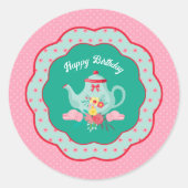 Tea Party Birthday Ronde Sticker (Voorkant)