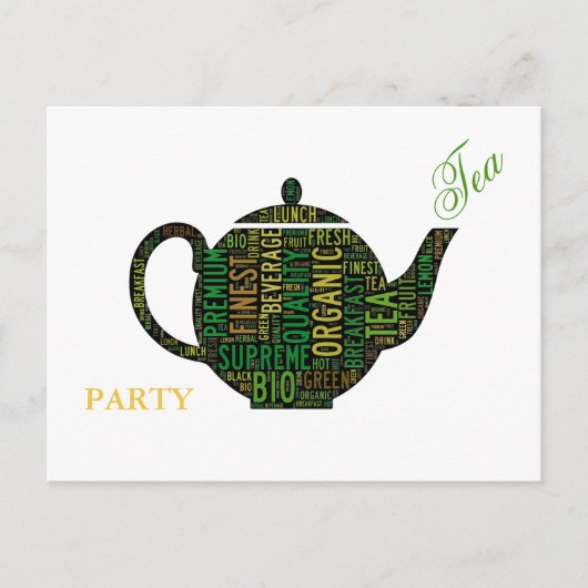Tea Party - Black Teapot tekstontwerp Uitnodiging Briefkaart (Voorkant)