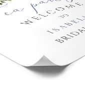 Tea Party Blauw Bloemen Waterverf Bruids Welkom Poster (Hoek)