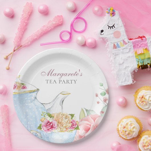 Tea Party Bloemen Elegant Gepersonaliseerd Papieren Bordje (Feest)