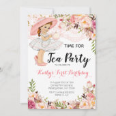 Tea Party Bloemen Roze Meisje Verjaardag Kaart (Voorkant)