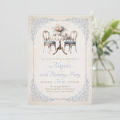 Tea Party Blue Birthday Invitation (Debout devant)