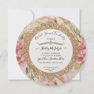 Tea Party Blush Pink Floral Gold Vrijgezellenfeest Kaart