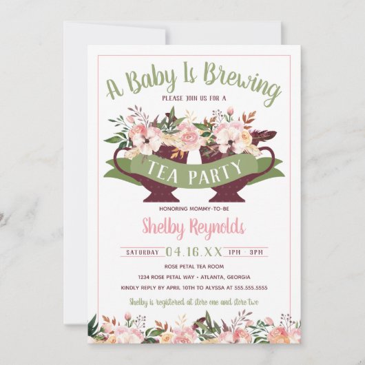 Tea Party Boho Baby shower Invitation (Devant)