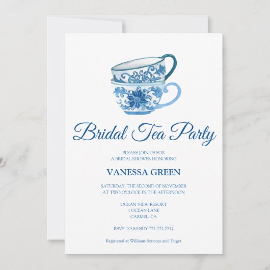 Tea Party Bridal Shower Invitation Kaart (Voorkant)