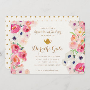 Tea Party Bridal Shower Invitation Kaart
