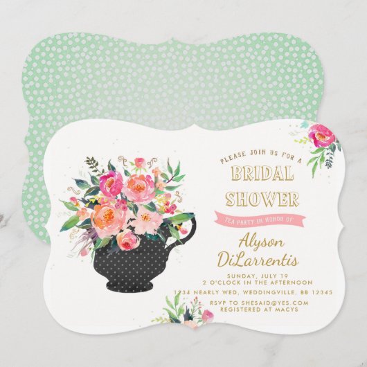 Tea Party Bridal Shower Invitation Kaart (Voorkant / Achterkant)