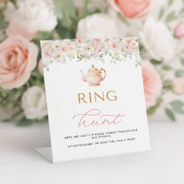 Tea Party Bridal Shower Ring Hunt Reclamebord Met Voetstuk