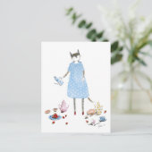 Tea Party Cat in een Karen Walker Dress Briefkaart (Staand voorkant)