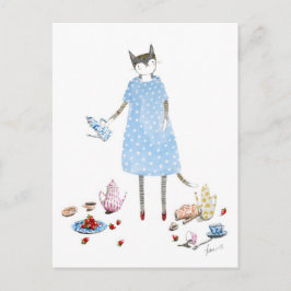 Tea Party Cat in een Karen Walker Dress Briefkaart