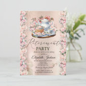 Tea Party Chic Rozen Pensioen Partij Kaart (Staand voorkant)