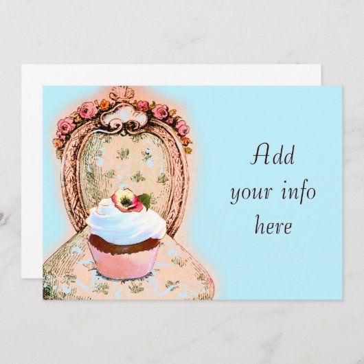 Tea Party Cupcake Invitation victorienne (Devant / Derrière)