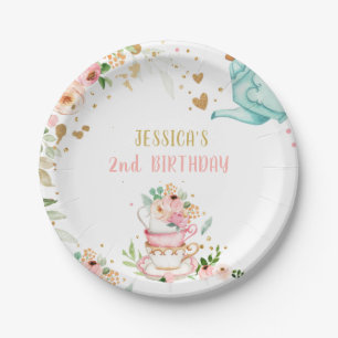 Tea Party Floral Tea Birthday Par-tea Floral Pink Papieren Bordje