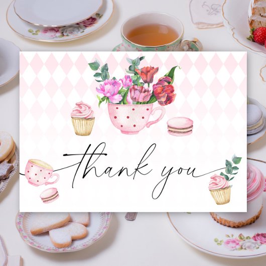 Tea Party Flowers baby shower bedankt