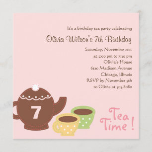 Tea Party - Girl Birthday Invitation Kaart