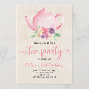 Tea Party Girl Birthday Pink Waterverf Rustic Kaart