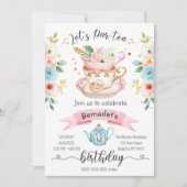 Tea Party Girl Birthday Uitnodiging (Voorkant)