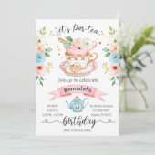 Tea Party Girl Birthday Uitnodiging (Staand voorkant)
