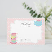 Tea Party - Hartelijk dank (roze) Bedankkaart (Staand voorkant)