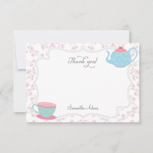 Tea Party - Hartelijk dank (roze) Notitiekaartje (Voorkant)