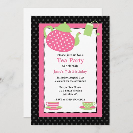 Tea Party Invitation à la fête d'anniversaire (Devant / Derrière)