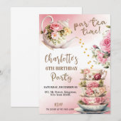 Tea Party Invitation Anniversaire - Pink And Gold  (Devant / Derrière)