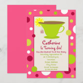 Tea Party Invitation Anniversaire - Pink And Green (Devant / Derrière)