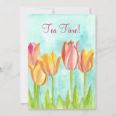 Tea Party Invitation Roze Tulp Waterverf Kunst Kaart (Voorkant)