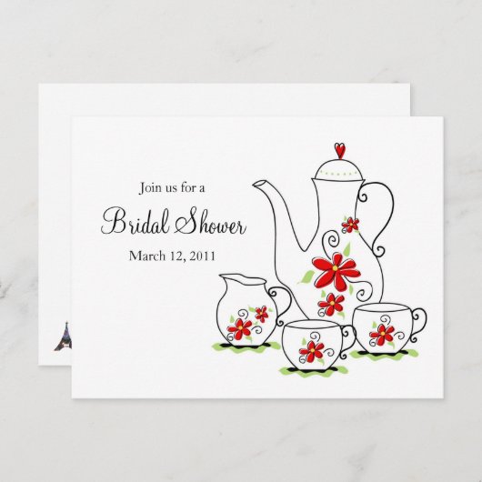 Tea Party, invitations par carte postale, Fleurs r (Devant / Derrière)