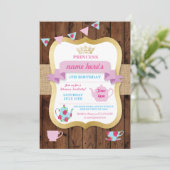 Tea Party Invite Princess Crown Pot Alice Birthday Kaart (Staand voorkant)