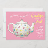 Tea Party Kinder 1e verjaardag Polka Dot Kaart (Voorkant)