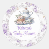 Tea Party Lavendel Tuin Bloemen Baby shower Ronde Sticker (Voorkant)