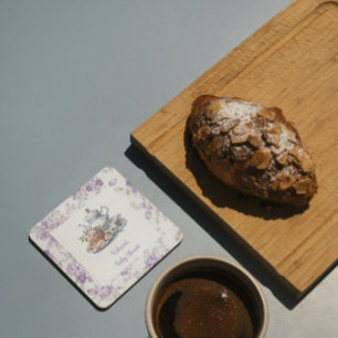 Tea Party Lavendel Tuin Bloemen Baby shower Vierkante Kartonnen Onderzetter