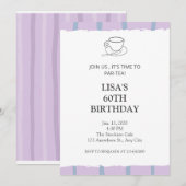 Tea party light paars par-tea 60th verjaardag kaart (Voorkant / Achterkant)