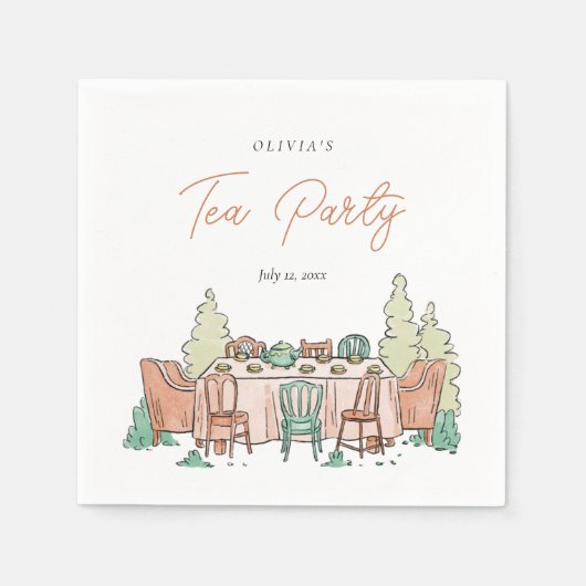 Tea party meisjes verjaardag schattig servet (Voorkant)