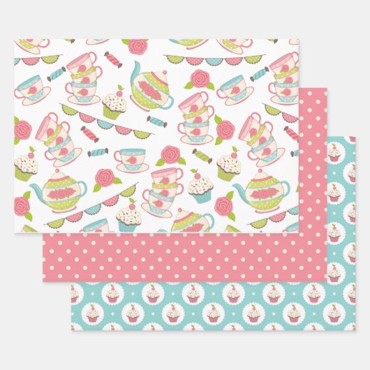 Tea Party Pastel Ensemble de papier cadeau envelop (Lot)