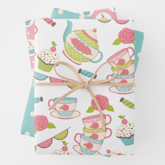 Tea Party Pastel Ensemble de papier cadeau envelop (En situation)