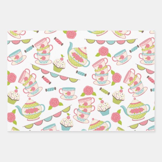 Tea Party Pastel Ensemble de papier cadeau envelop (Devant)