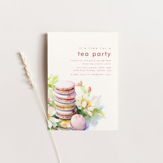 Tea Party Patisserie Uitnodiging met Macarons