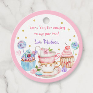 Tea Party Pink Gold Floral Birthday Bedankjes Labels