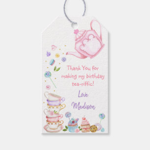 Tea Party Pink Gold Floral Birthday Hartelijk dank Cadeaulabel