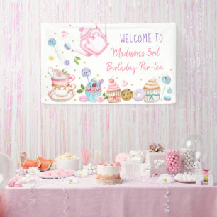 Tea Party Pink Gold Floral Birthday Spandoek