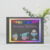 TEA PARTY RAINBOW BIRTHDAY PARTY KAART (Staand voorkant)