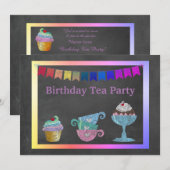 TEA PARTY RAINBOW BIRTHDAY PARTY KAART (Voorkant / Achterkant)