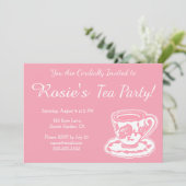 Tea Party roze Rose Teacup Custom Invitations Kaart (Staand voorkant)