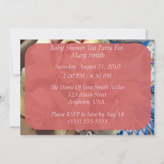 Tea Party Tea Cup Invitations de douche pour bébés (Dos)