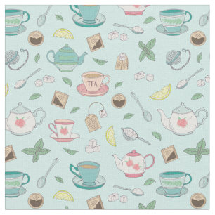 Tea Party Tea Cups en theepotten Patroon Stof